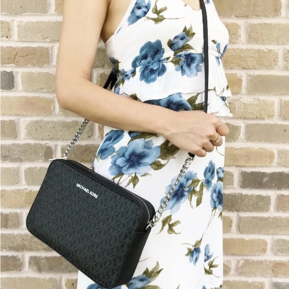 Michael Kors jet set large east west black Signature Crossbody - Picture 2 of 7